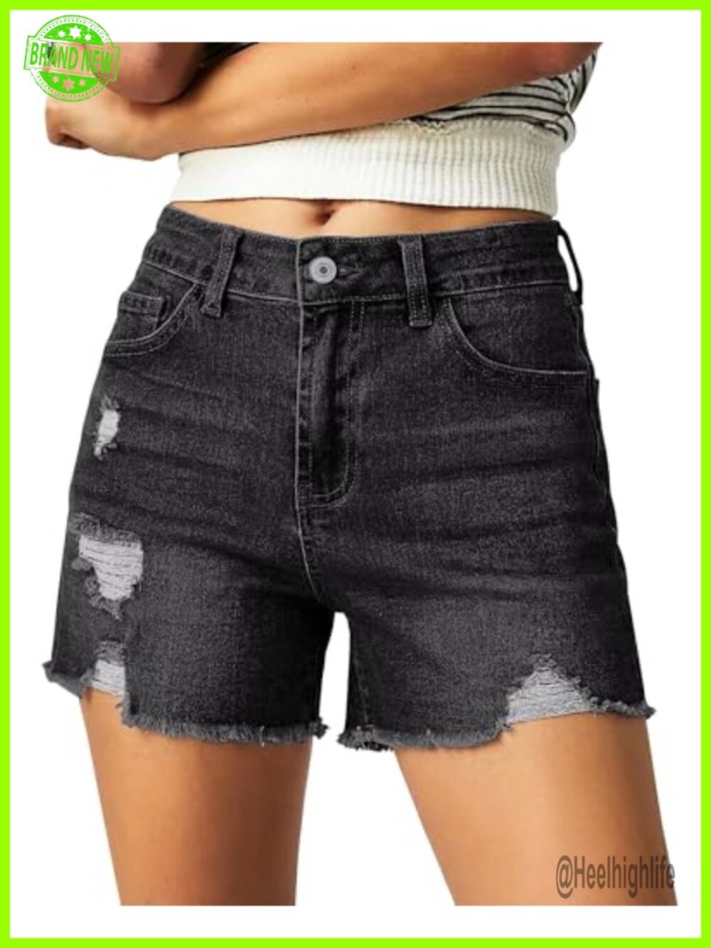 luvamia Women's High Waisted Ripped Denim Jean Shorts Stretchy Raw Hem
